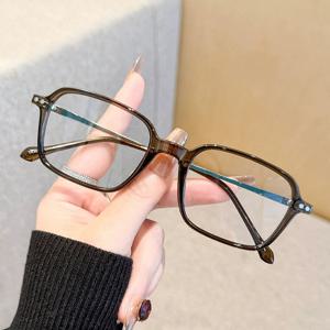 TEMU 작은 얼굴용 메이크업 필수템, 고급스러운 박스형 안경테, 초경량 TR90 플랫라이트 안경테