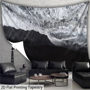 TEMU 1개 - 오버사이즈 - 평온한 흑백 바다 물결 고화질 디지털 프린트 태피스트리 - 폴리에스터 섬유 재질 - 홈 - 설치 불필요