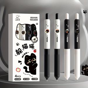 TEMU 0.5mm 가는 팁의 빠른 건조 블랙 잉크가 특징인 혁신적인 고양이 테마 젤 펜 4개 세트입니다. 디자인을 바꾸기만 하면 됩니다. 저널링, 메모에 적합합니다.