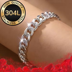 TEMU 빛나는 S 은도금 쿠바 링크 팔찌, 선물용 상자 포함, 힙합 스타일, 크리스마스 및 밸런타인데이용, 사계절용 선물