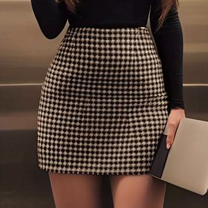 TEMU 가을/겨울 여성 패션 블랙 체크무늬 프린트 스타일리시하고 우아한 출퇴근용 스타일 사무직 스커트, 몸에 꼭 맞는 섹시한 미니 스커트, 가을 스커트