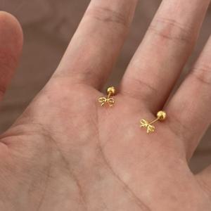 TEMU 디테일 미니 리본 귀걸이, 골드 톤 추가, 부드럽고 달콤한 틈새 귀걸이