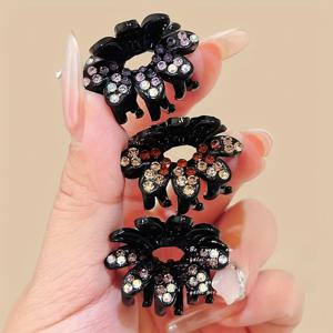 TEMU 3개 세트 고급 라인스톤 반머리 헤어 클립 - 엉킴 엉킴하는 짧은 머리 시절 여성들을 위한 머리 꾸미기