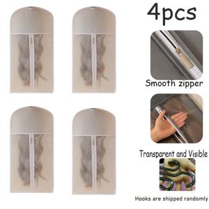 TEMU 4개입 가발 보관 걸이 가방, 여행용 정리함, 통기성 좋은 원단 먼지 덮개, 튼튼한 지퍼, 투명하고 편리한 디자인, 살롱, 미용실, 가정 및 외출에 적합, 여러 가발 보관 가능, 걸이형 액세서리 정리 가방