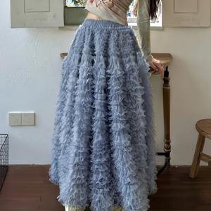 TEMU 프랑스 파리 그레이 헤비 듀티 튤 케이크 스커트, 신상 봄/여름 하이웨이스트 루즈 롱 롬앤타 스타일 공주 드레스, 크리스마스, 새해, 발렌타인데이에 적합하며, , 휴가 파티에 모두 착용 가능