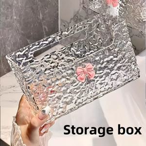 TEMU 꽃무늬 디자인의 벽걸이형 플라스틱 수납 용기 | 욕실 정리 | 섬세한 리본 장식 | 가벼운 브러시 처리 표면 | 샤워 캐디에 적합 | 티슈 디스펜서 | 드릴 없이 설치 | 다용도 트레이