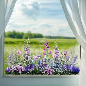 TEMU 프렌치 퍼플 플로럴 창문 스티커, 자가 접착 유리 데칼, 소박한 거실 또는 발코니 장식에 완벽, 로맨틱한 정원 분위기를 공간에 불어넣는 홈 데코 아이템.