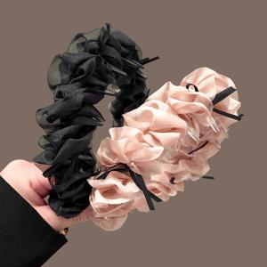 TEMU 2개 세트 리본 미끄럼 방지 헤어밴드 주름 고정 스컬 탑 메쉬 고급 이빨 헤어밴드 외국 스타일 패션 헤어밴드 헤어 액세서리