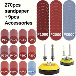 TEMU 270개 사포 세트, 2-3인치, 80-3000방, 산화물, 다기능 연마 휠, 드릴, 샌더, 로터리 공구에 적합, 1/8
