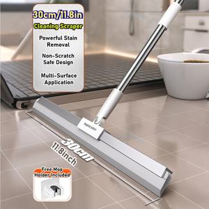 TEMU 바닥 스퀴지 스크러버 브룸 TPR 블레이드 긴 폴 가정용 브룸 - 차고, 마당, 샤워실, 욕실, 대리석, 유리, 타일, 물기, 폼, 애완동물 털 제거 청소용