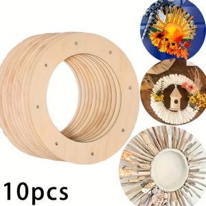 TEMU 10개 나무 화환 걸이, 원형 나무 화환 스탠드, 수제 나무 장식, 디자인 스타일, DIY 공예, 홈 데코, 웨딩 장식에 적합, DIY 플로럴 공예, 홈 데코, 웨딩 장식 수제, 수제 플로럴 디자인, 공예 재료, 러스틱 나무 결 미학, 원형 공예 프레임, 페스티벌 펜던트, 걸이 장식
