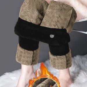 TEMU 2025년 여성용 신상 단색 두꺼운 하이웨이스트 헤어먼 팬츠, 레그 캐주얼 트라우저, 중년 겨울용