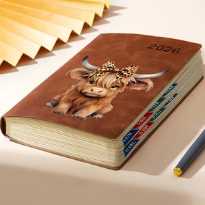 TEMU 320페이지의 2026년 소 테마 학습 노트. 월간 및 주간 레이아웃, 소 플러시 커버, 랜치 기록 섹션, 휴대용 포켓 사이즈가 특징이며, 시간 관리 및 목표 추적에 적합합니다.