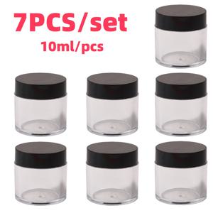 TEMU 7개 투명 아크릴 캔 + 블랙 뚜껑 - 10ml 리필 가능, 나사식 빈 화장품 병, 내구성 강화, 가벼운 여행용 화장품 용기 (네일폴리시, 글리터, 파우더, 살롱, 가정 또는 상업용 보관 가능)