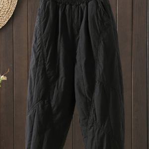 TEMU 빈티지 랜턴 팬츠 - 겨울용 따뜻한 하이웨이스트 디자인, 볼룸 실루엣 & 팬츠 롤업 디테일, 입체 스티칭 장식 (벨트 없음) - 캐주얼 & 릴랙스 가을/겨울 하의 (세탁기 사용 가능) - 팬츠