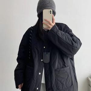 TEMU 2025 레트로 호박 패턴 여성 가을 겨울 실루엣 라이트 루즈 캐주얼 칼라리스 코트