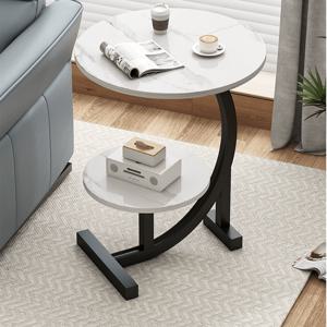 TEMU 다기능 현대식 나무 옆 테이블 더블 레이어 원형 커피 테이블 메탈 프레임과 나무 상단 거실 소파 및 커피 테이블에 완벽 쉬운 조립 전원 필요 없음 소파 사이드 테이블 | 현대적인 디자인 | 세련된 마감 작은 사이드 테이블
