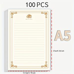 TEMU 100장 A5/B5/A4 사이즈 두꺼운 매끄러운 필기 용지, 우아한 베이지-골드 빈티지 장미 패턴 - 만년필 및 캘리그라피 펜 호환, A5/B5 노트북 및 문구류 애호가를 위한 디자인, 편지 봉투 용지