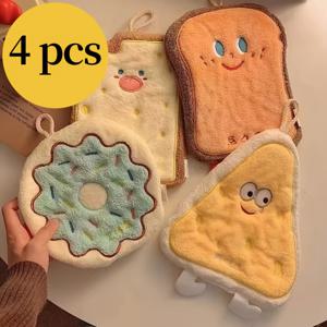 TEMU 4개 치즈 모양 수건 | 두꺼운 흡수성 극세사, 귀여운 만화 디자인, 편리한 걸이 루프, 욕실 및 주방 사용에 적합한 부드러운 워시 클로스