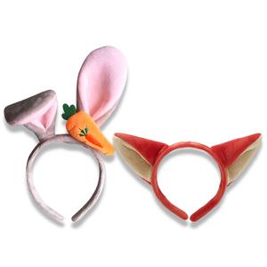 TEMU 주황색 여우와 회색 핑크 토끼 귀 머리띠 세트 | 귀여운 할로윈 파티 코스튬, 역할 놀이용 플라스틱 머리띠