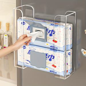 TEMU 벽걸이 조절형 티슈 박스, 화장실 물티슈 보관함, 주방 티슈 보관함. 분할형 아크릴 물티슈 보관대. 벽걸이 핸드타월 거치대. 냉장고 티슈 박스, 화장지 보관 용기