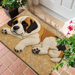 TEMU 제품 [플란넬 + 1cm 두께 스펀지 소재] 재미있는 욕실 미끄럼 방지 매트 | 강아지 누워있는 패턴 프린팅 도어매트, 침실, 주방, 식당, 욕실 등 다양한 장소에 적합, 미끄럼 방지 및 세탁기 사용 가능, 다기능 플란넬 매트, 부드럽고 편안하며 실용적, 휴일 장식, 욕실 매트
