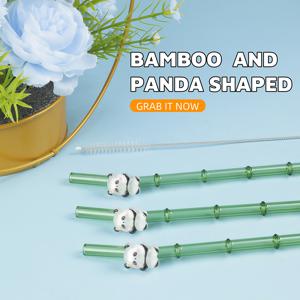 TEMU 참이 달린 재사용 가능한 유리 빨대 4개 세트 (판다와 대나무 디자인 포함). 20 Oz 텀블러에 완벽합니다. 이 귀여운 빨대는 버블과 독특한 모양으로 제공되어 선물, 파티, 일상적인 가정용으로 이상적입니다.