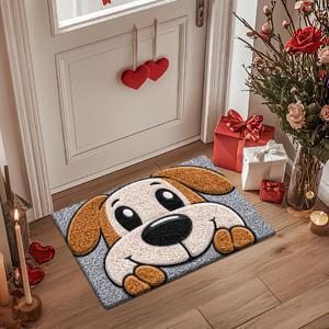 TEMU 1개 미끄럼 방지 플란넬 매트 - 방 내 사용 가능 | 두꺼운 스펀지 쿠션 & 접착식 뒷면, 흡수력 좋은 카툰 강아지 프린트 바닥 매트, 세탁기 사용 가능, 거실, 침실, 욕실, 주방 장식용