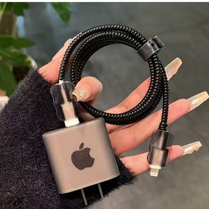 TEMU 애플 18W/20W용 데이터 케이블 보호대, 아이폰 14 프로 맥스 충전 케이블용, 13용 고속 충전 파손 방지, 15/12 애플 데이터 케이블, 애플 충전기 5개 세트, 간편한 보관을 위한 묶음 스트랩 포함