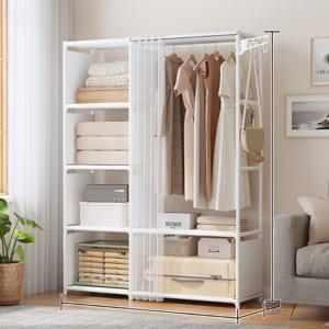 TEMU 대용량 오픈 스틸 프레임 옷장 | 두꺼운 강화로 견고한 하중 지지력, 레이어드 수납 및 옷걸이용 이중 용도, 간편한 조립, 임대 집/침실/기숙사/거실 등 다용도, 다기능 수납 랙