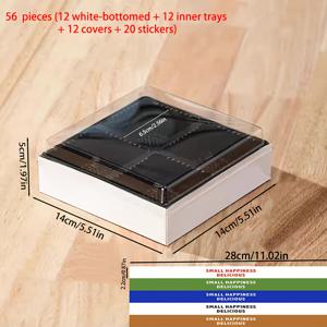 TEMU 56개입 투명 디저트 상자, 영어 스티커 및 내부 트레이 포함, 사탕, 페이스트리, 과일, 베이킹 케이크용, 축제, 피크닉, 캠핑, 레스토랑 및 베이커리에 적합
