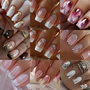 TEMU 96개 랜덤 숏 스퀘어 여름용 화이트 프렌치 스타일 심플 그라데이션 풀커버 프레스온 네일 세트, 여성용 심플 패션 탈착식 인조 네일, 네일 키트, 프렌치 스타일 네일, 디자인, 사용하기 쉬운, 매끄러운 적용, 네일 스티커, 뷰티 애호가 및 네일 매니아를 위한