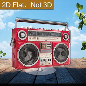 TEMU 2D 플랫 - 2D 평면, 빈티지 80/90년대 카세트 플레이어 복제품 - 360° 회전 부음박스 스타일 디자인, 사실적인 볼륨 조절 버튼 및 카세트 슬롯, 아크릴 탁상 라디오, 가정/사무실 장식에 적합
