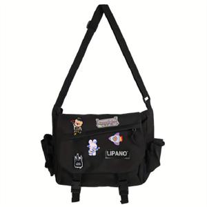 TEMU 대용량 나일론 숄더백 - 조절 가능한 스트랩, 빈티지 하라주쿠 스타일 메신저 백 학생 및 일상 사용용, 블랙, 베이지, 블루 색상 가능, 캐주얼 크로스바디 백 | 모던 캐주얼 가방 | 어깨가방