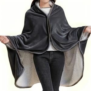 TEMU 더블 플란넬 쉐르파 숄 커버 담요, 회색, 허리 다리용 에어컨 낮잠 담요, 게으른 낮잠, 사무실 다용도 착용 가능 담요, 솔리드 폴리에스터, 세탁기 사용 가능, 현대적인 스타일, 400-/㎡, 편안하고 부드러움