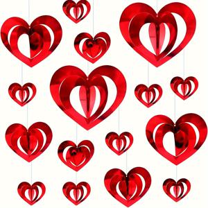 TEMU 16개 빨간 하트 모양 3D 매달린 스월 장식, 플라스틱 사랑 테마 파티 용품 - 결혼식, 브라이덜 샤워, 생일, 기념일용 - 전기 필요 없음, 웨딩 장식
