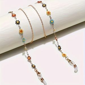 TEMU 컬러풀 데이지 펜던트가 달린 핸드메이드 골든톤 합금 안경 체인 - 남성용 패셔너블 안경 & 마스크 홀더