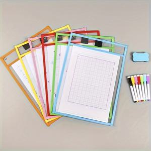 TEMU A4 사이즈 PTE 재질 캘리그라피 보드. 재사용 가능하며, 7색 화이트보드 마커 및 지우개로 깨끗하게 닦을 수 있습니다. 가방 및 지우개 색상은 랜덤으로 배송됩니다.