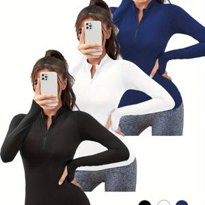 TEMU 여성용 요가 운동 상의 3종 세트, 하프 지퍼 풀오버, 피트니스 의류, 가을/겨울 요가복, 런닝 훈련복, 타이츠, 속건성 의류, 농구 훈련복, 전문 훈련복