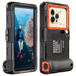 TEMU 수중 스노클링 다이빙 휴대폰 케이스, 아이폰 15/ 14/ 13/ 12/ 11 프로 맥스/ XR/ XS/ X 삼성 갤럭시 S24/ S23/ S22/ S21용, [50ft/ 15m] 전문가용 다이빙 케이스 수중 사진 카메라 케이스 오렌지색