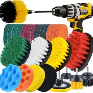 TEMU 드릴 브러쉬 부착 세트, 다용도 전동 스크러버 청소 키트, 브러쉬, 수세미 패드, 스펀지 포함 - 10//45개 세트로 제공, 욕실, 주방, 자동차, 벽 청소에 적합