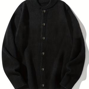 TEMU 남성용 단색 니트 카디건, 캐주얼 롱슬리브 V넥 버튼업 스웨터 겨울 가을 야외 활동용