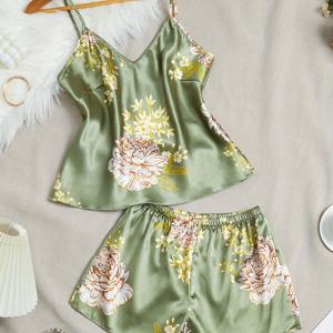 TEMU 여성용 새틴 캐미솔 & 반바지 세트, 얇고 섹시한 투피스 여름 의상