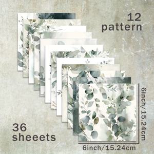 TEMU 36장 6인치 연두색 꽃무늬 스크랩북지, 불렛저널, 카드 제작, 포토앨범 및 공예용