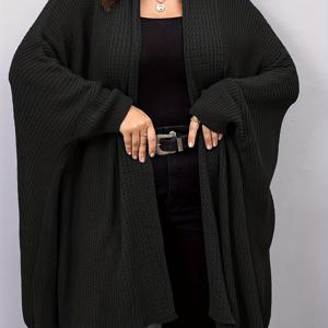 TEMU 플러스 사이즈 여성용 배트윙 슬리브 솔리드 오픈 프론트 가디건