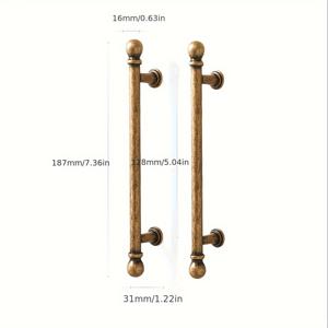 TEMU 빈티지 브라스 아연 합금 캐비닛 손잡이 2개 - 홈 데코용 옷장 문 손잡이