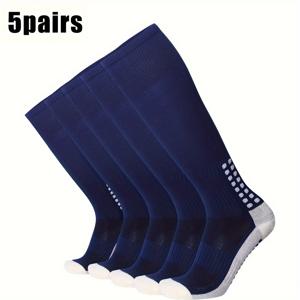 TEMU 가을/겨울용 점착제 도트 미끄럼 방지 테리클로스 쿠션 밑창 성인 축구 양말 5켤레, 남성용 아웃도어 긴 스포츠 양말, 축구, 달리기, 사이클링, 야외 스포츠용