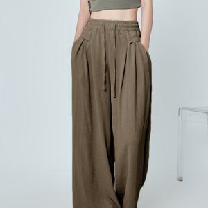 TEMU 플러스 사이즈 - 플러스 사이즈 - 여성용 하이웨이스트 드레이프 와이드 레그 스커트 팬츠, 아이스 플리츠 원단, 봄, 여름, 가을용