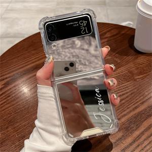 TEMU 휴대폰 케이스 - 삼성 갤럭시 Z 플립 모델 6, 5, 4, 3용 맞춤형 고급 미러 폰 케이스 (이름의 첫 글자 포함), 충격 방지 범퍼 디자인