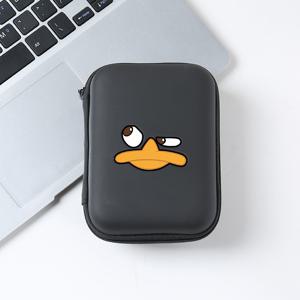TEMU 오리 로고 프린트된 하드 쉘 보관 상자, 휴대용 전화 정리함, 클러치, ID 및 동전 지갑, 지퍼 잠금 - 블랙, 동물 디자인, 컴팩트하고 내구성이 뛰어난 플라스틱 재질, 귀여운 보관 상자
